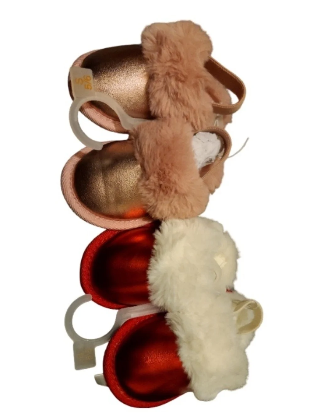 Set of 2 Baby Faux Fur Booties - Pink and Red